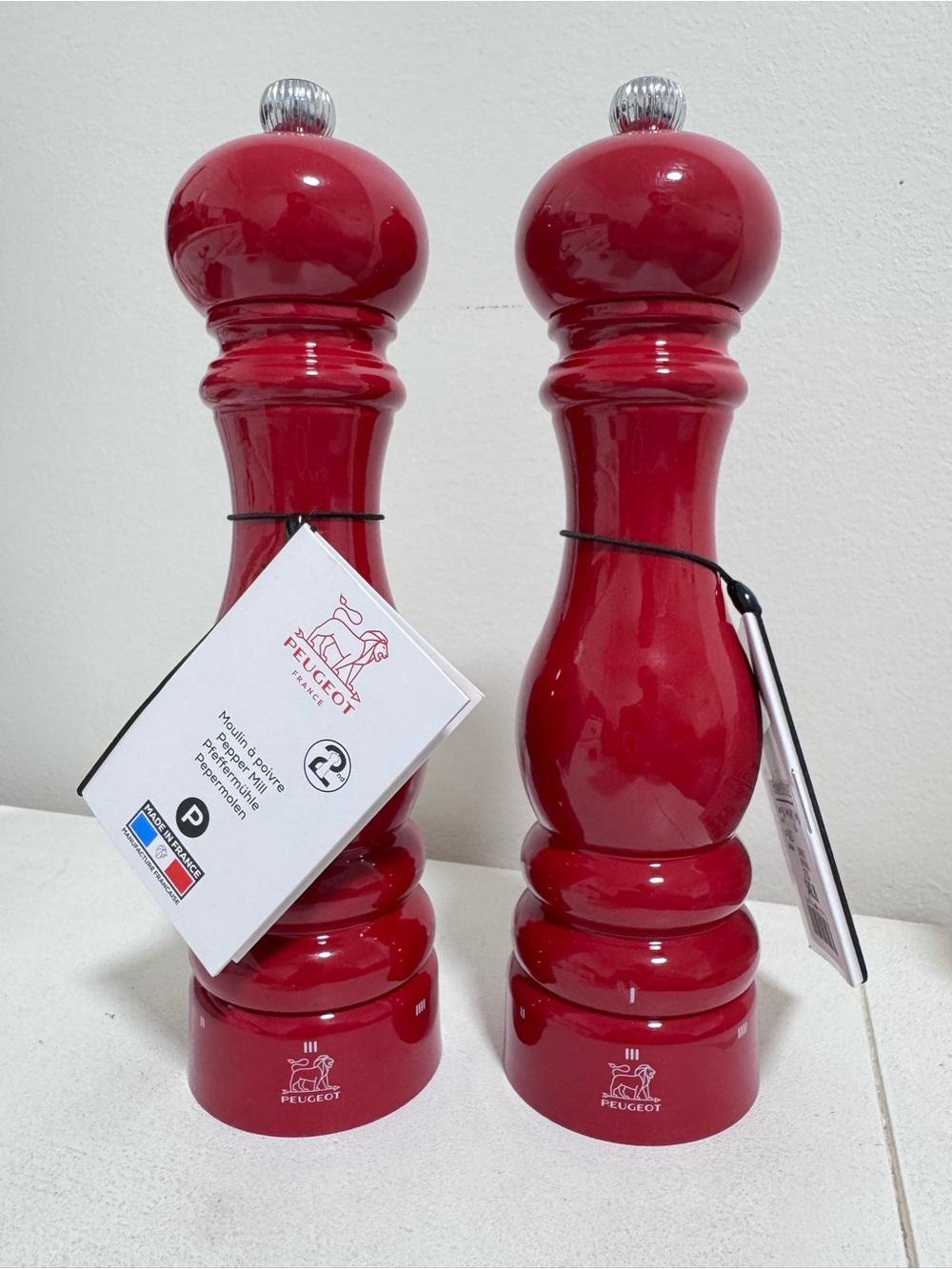 NWT Peugeot Paris u'Select 12" Pepper Mills X2 Passion Red Lacquer France